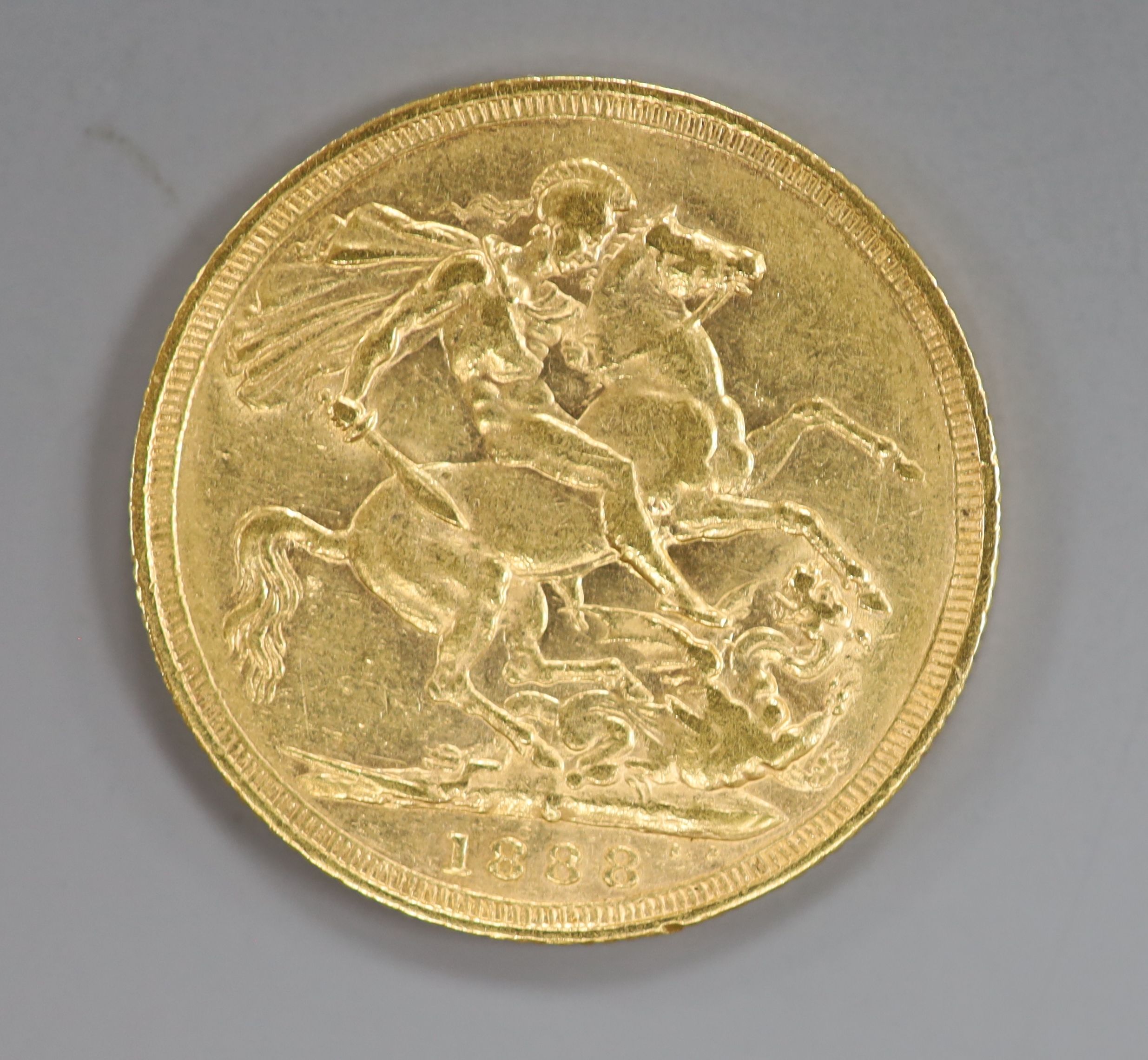 A Victorian 1888 Sidney Mint gold sovereign.